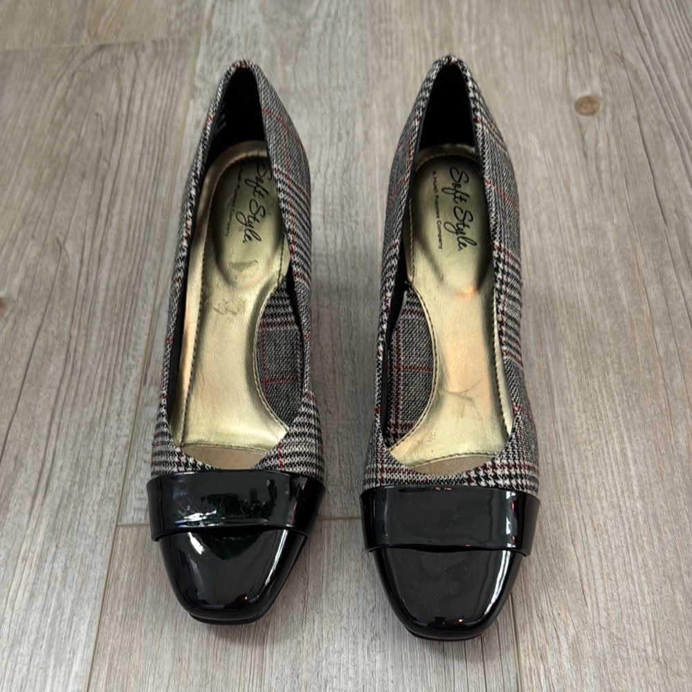 Women's Black and Gray Plaid Heels